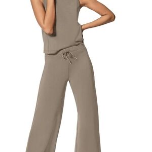 Women's Tan Wide leg Pants And Top